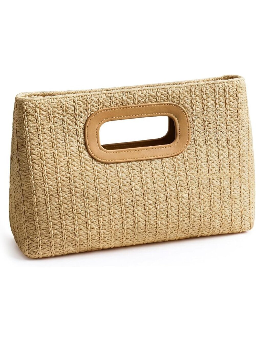 Women's Khaki Clutch Handbag Modern Faux Leather with Metal Handle Evening Bag